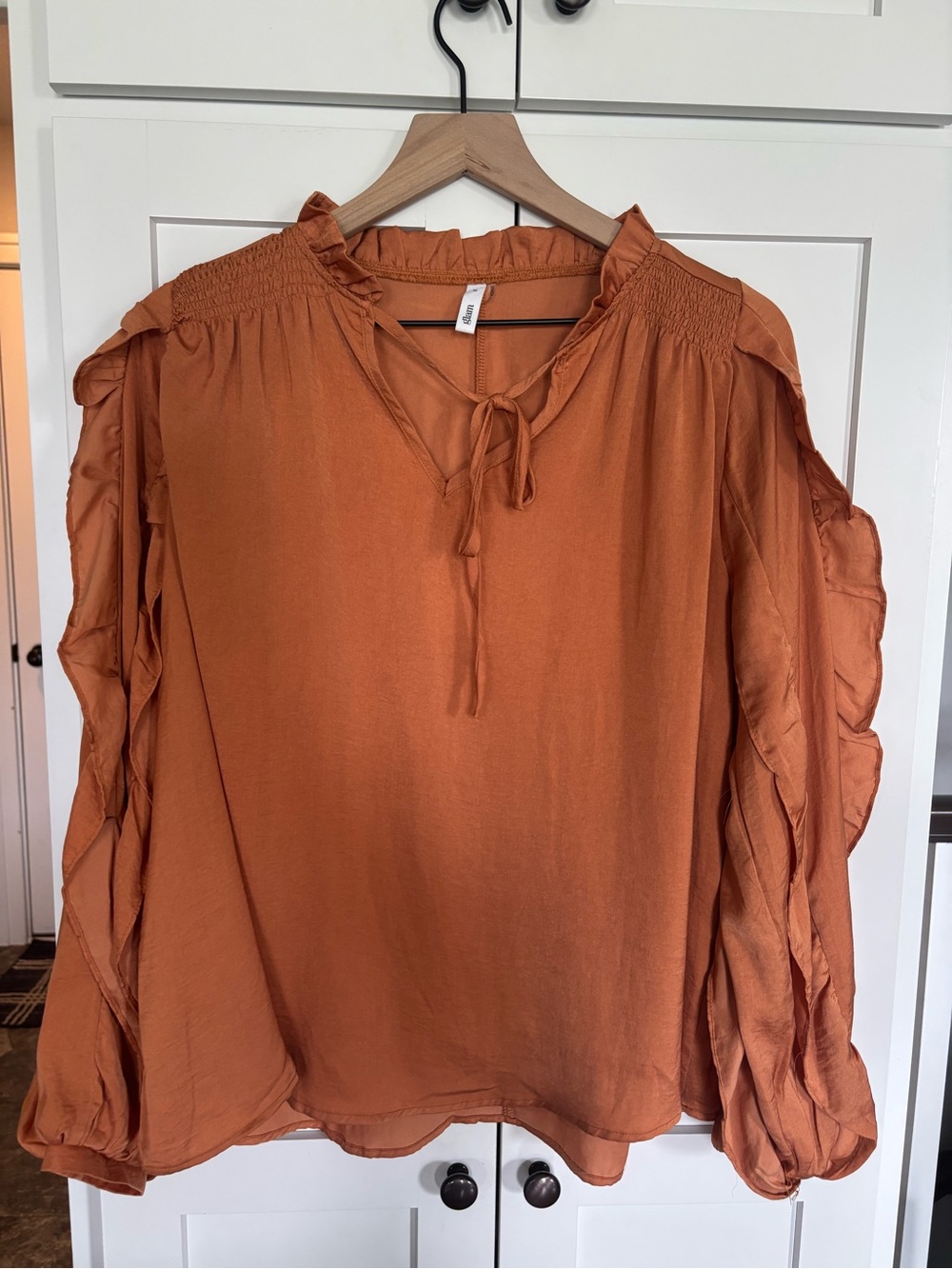 glam Burnt Orange Ruffle-Sleeve Peasant Blouse